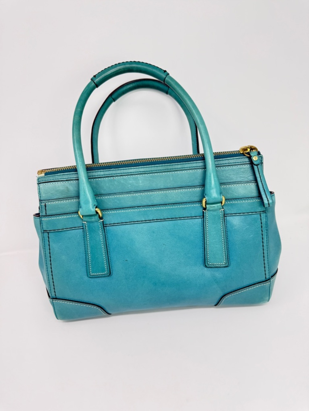 Coach Hampton Carry All Leather Satchel Handbag Turquoise Blue 11047-April 2007 - Picture 14 of 16